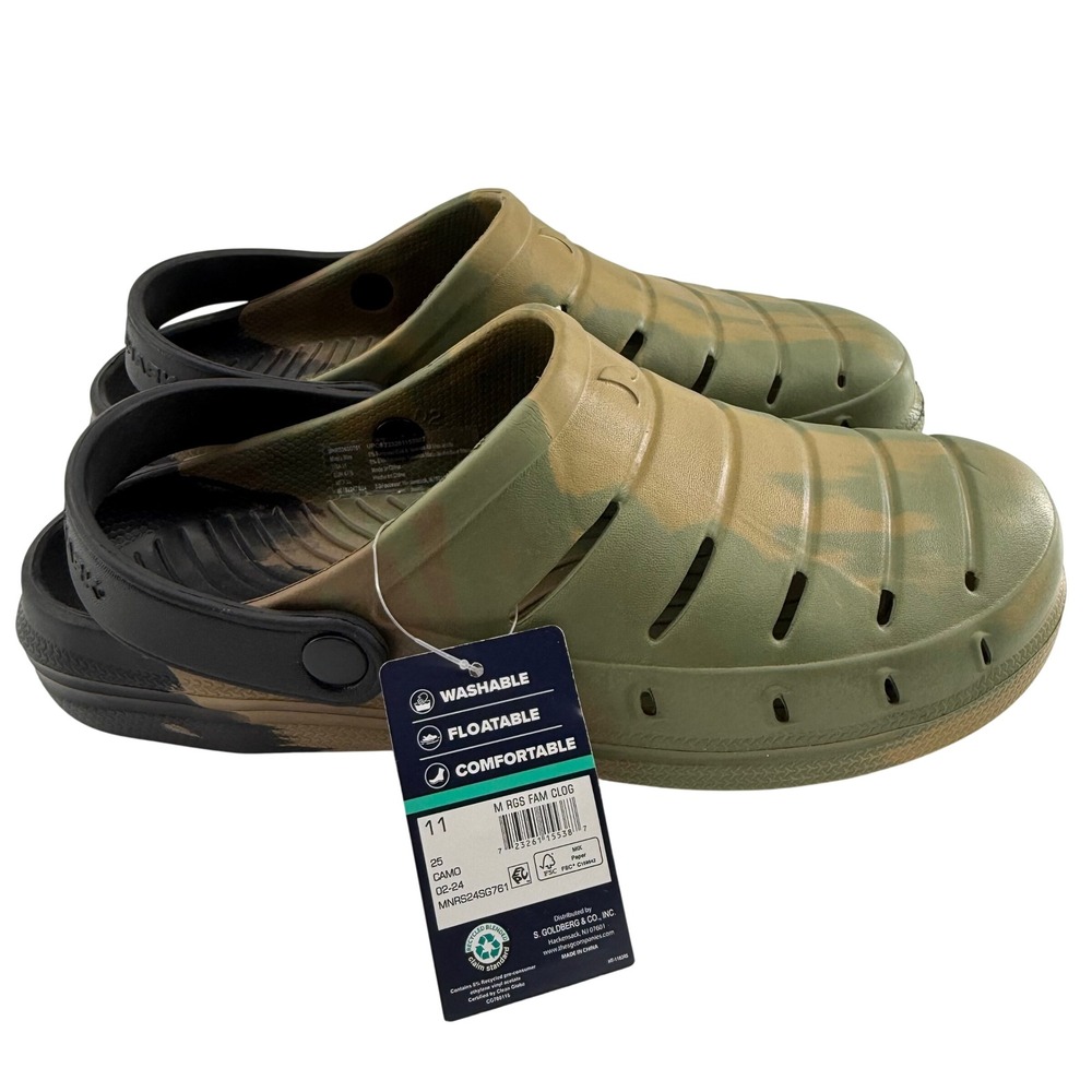 Rugged Shark Mens 11 Clog Shoes Green Camo Floatable Washable Gorpcore Fishing
